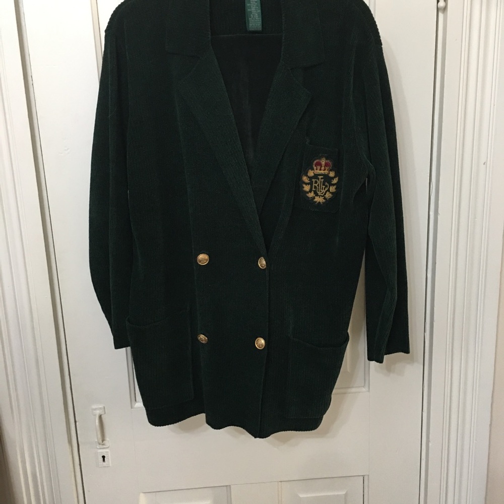 Vintage Ralph Lauren Green Chenile Corduroy Blazer with Pants and Turtle Neck